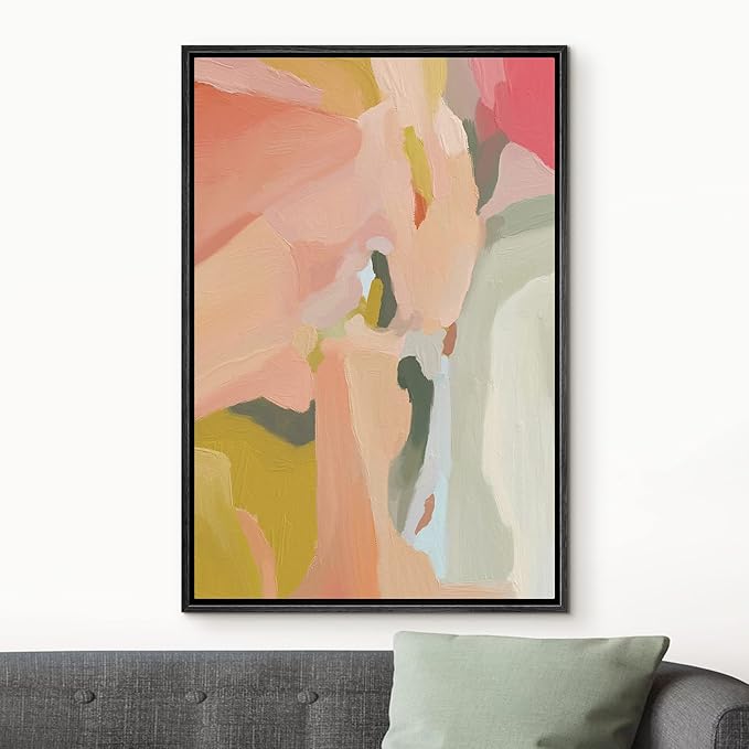 MUDECOR Framed Canvas Print Wall Art Pastel Retro Paint Stroke Collage Abstract Shapes Illustrations Minimalism Decorative Relax/Zen Colorful Nordic for Living Room, Bedroom, Office - 16"x24" Black