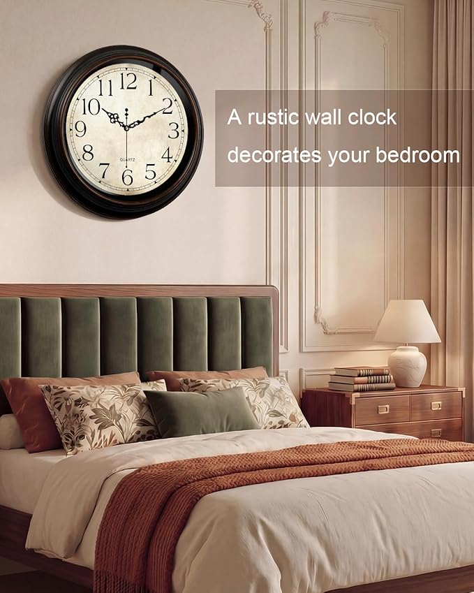 Vintage Wall Clock 16 Inch Quartz Silent Non-Ticking Analog Clock Battery Operated Rustic Round Decorative Clock for Living Room Kitchen Home Office Classroom