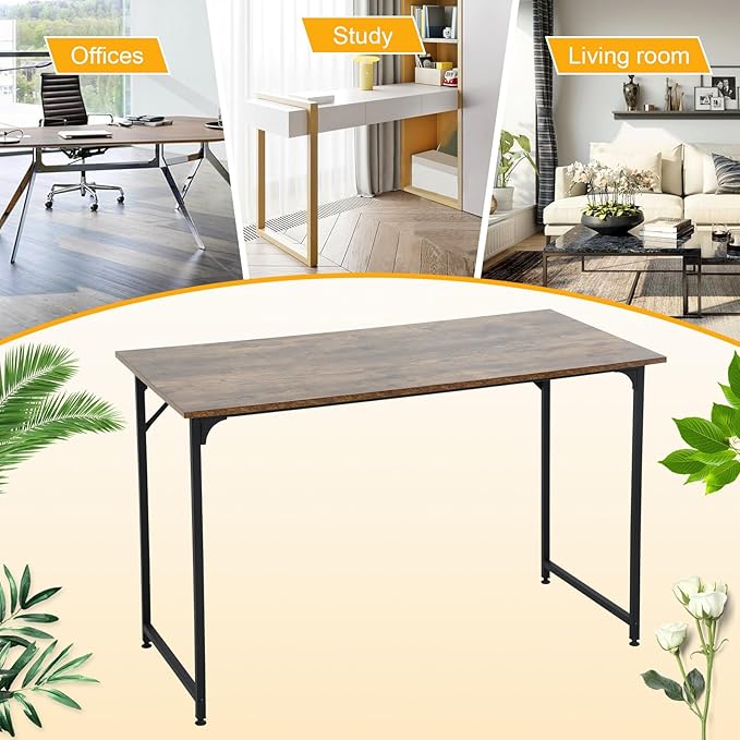 Computer Desk 47 Inch Study Writing Table, Home Office Desk with Metal Frame, Modern Gaming Desk for Office, Study and Game,Vintage