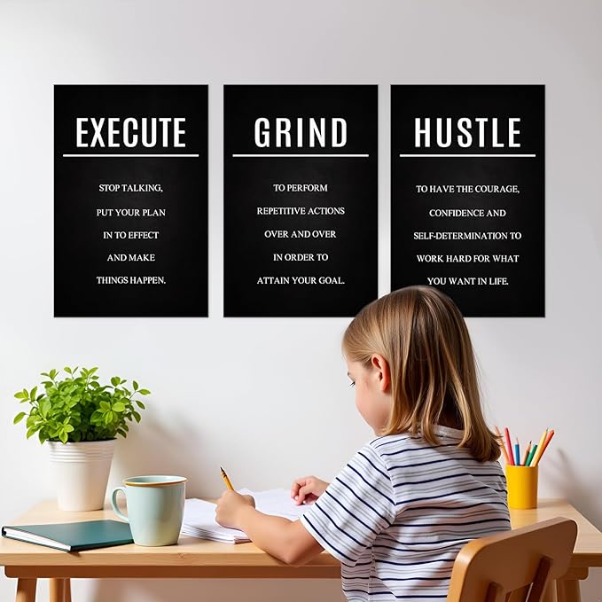 YOUHONG 3-Piece Inspirational Wall Decor with Wooden Frame - Motivational Canvas Wall Art for Office & Home, 24x36 Inch Waterproof Quote Posters, Positive Quotes Wall Art for Living Room, Bedroom