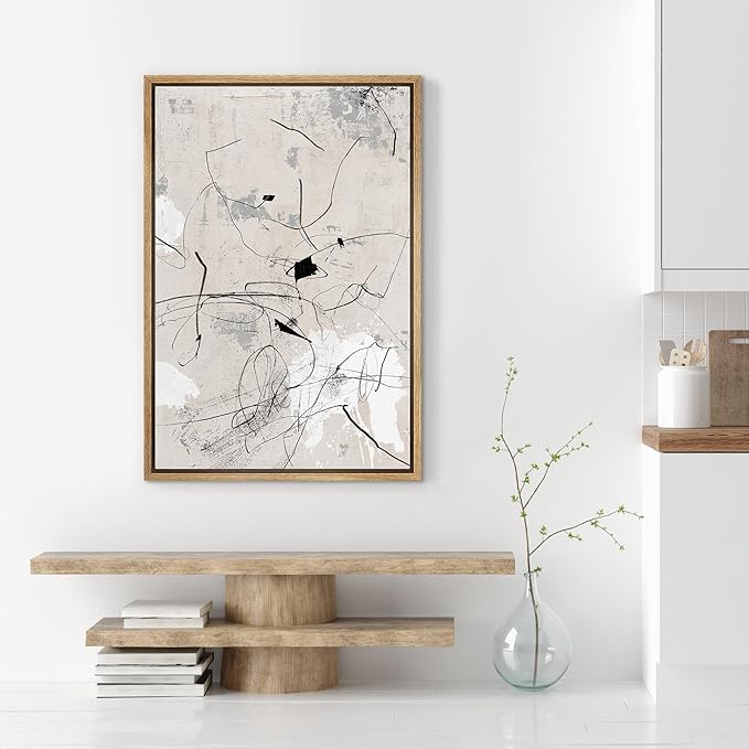 SIGNWIN Framed Canvas Print Wall Art Mid-Century Retro Grunge Paint Strokes, Abstract Art for Living Room, Bedroom, Office - 16"x24" Natural