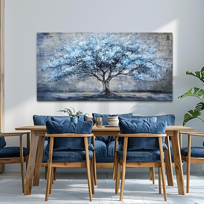 Canvas Wall Art for Living Room Large Wall Decor for Office Bedroom Decorations Blue Tree Landscape Pictures Abstract Paintings Artwork Room Wall Mural Aesthetic Home Decor 30x60 in