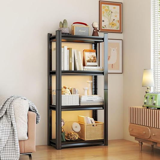 24" W*44" H Book Shelf，4 Tier Metal Wide Bookshelf，Heavy Duty Book Shelfs，Adjustable Shelving Unit，Tall Bookcase，Industrial Bookshelf for Living Room，Bedroom，Office and Library