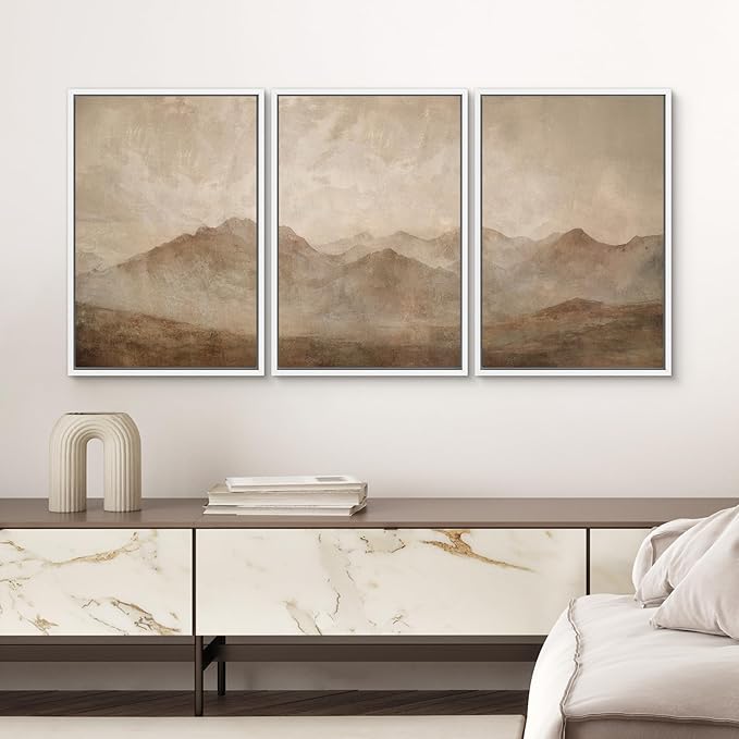 SIGNWIN Framed Canvas Print Wall Art Set Minimal Mountain Landscape Neutral Illustrations Modern Art Decorative Boho Relax/Zen Nordic for Living Room, Bedroom, Office - 16"x24"x3 White