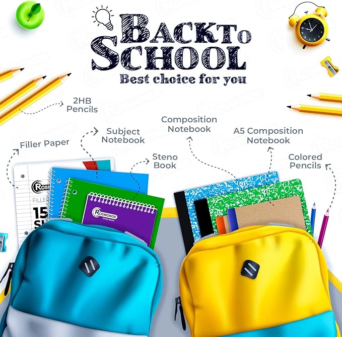 Rosmonde 1 Subject Notebook Wide Ruled, 6 Pack, 70 Sheets (140 Pages), 8 x 10-1/2, 3 Hole Punched Notebooks, Thick No-Bleed Paper, Sturdy Back, Wide Ruled Notebook for School & Office, Assorted Colors