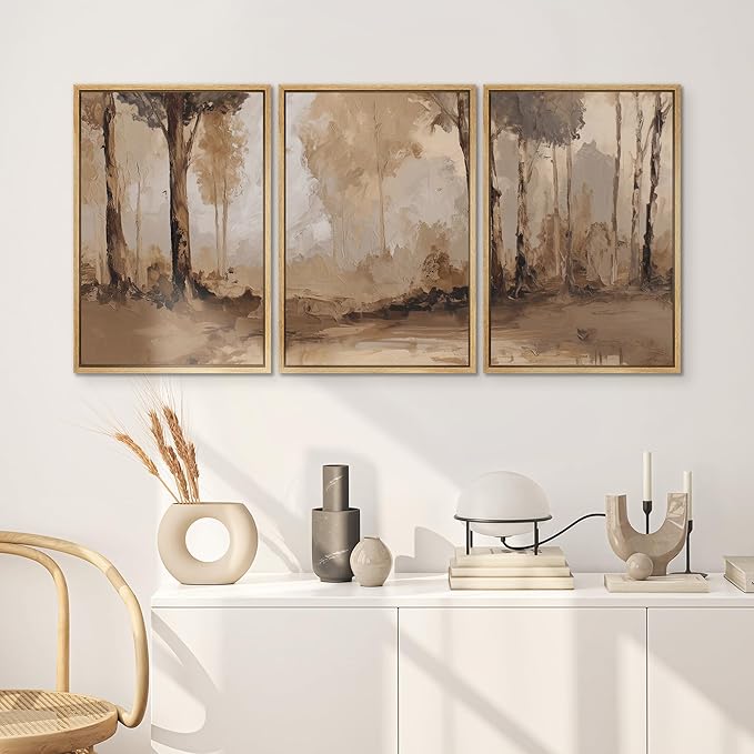 SIGNWIN Framed Canvas Print Wall Art Set Warm Neutral Woodland Trees Abstract Illustrations Modern Art Decorative Nordic Abstract for Living Room, Bedroom, Office - 24"x36"x3 Natural