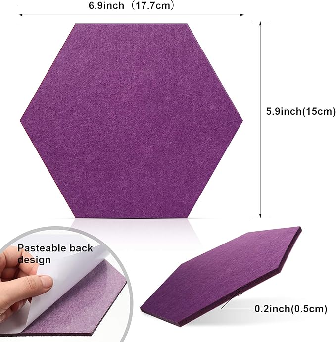 21 Pieces Pin Board Hexagon Felt Board Tiles Bulletin Board Memo Board Notice Board with 40 Pieces Push Pins for Home Office Classroom Wall Decor 5.9 x 7 Inches/ 15 x 17.7 cm (Rose Red, Purple, Pink)