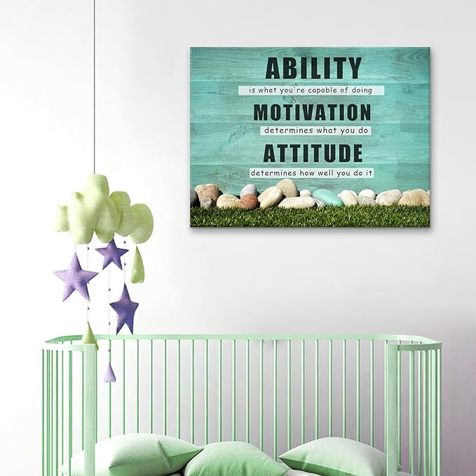 Inspirational Canvas Wall Art Ability Motivation Attitude Positive Noun Quote Poster Print Motivational Painting Artwork for Bedroom Office Classroom Wall Decor Framed Ready to Hang [24''Wx18''H]