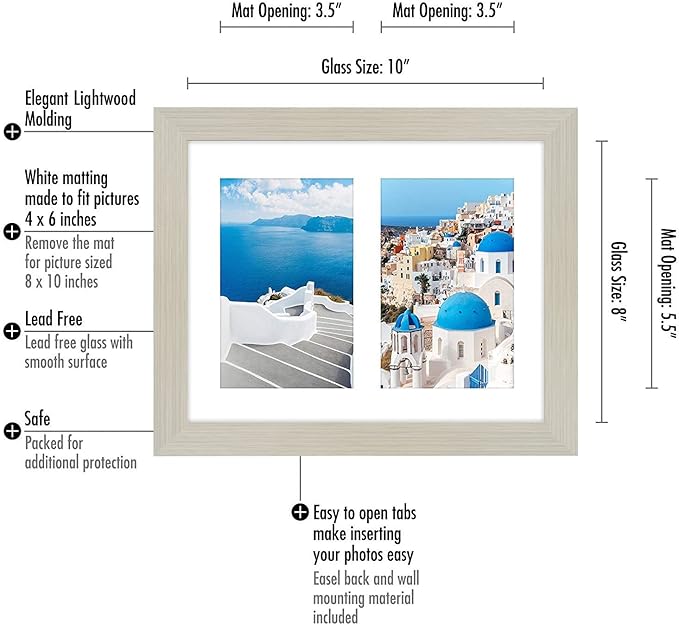 Americanflat 4x6 Double Picture Frame with Shatter-Resistant Glass - Fits Two 4x6 Photos or use as One 8x10 Picture Frame - Signature Collection - Collage Frames for Tabletop and Wall - Light Wood