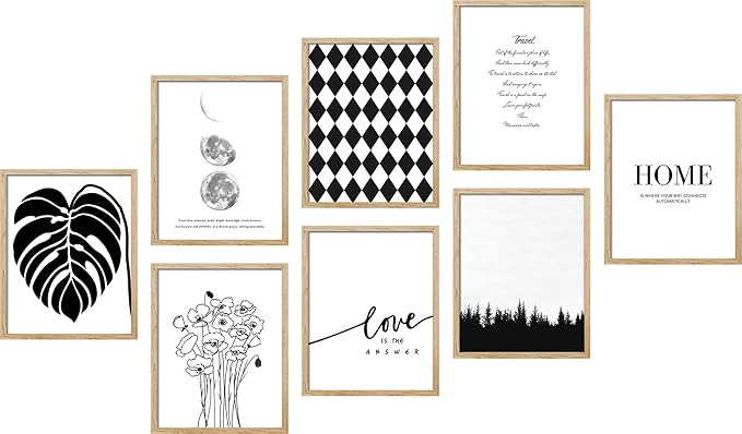 SIGNWIN Adhesive Canvas Poster Bathroom Decor, Wall Art Room Decor Multicolor for Living Room, Bedroom, Office Black White Monstera Leaf Love Home Typography Nature Abstract Shapes - 8"x10"x 8