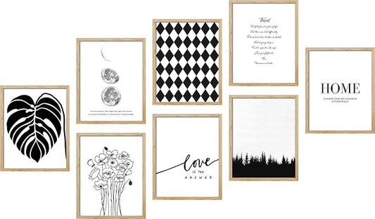 SIGNWIN Adhesive Canvas Poster Bathroom Decor, Wall Art Room Decor Multicolor for Living Room, Bedroom, Office Black White Monstera Leaf Love Home Typography Nature Abstract Shapes - 12"x16"x 8