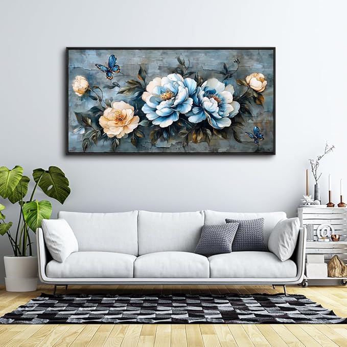 KELIYUAN Large Framed Canvas Wall Art For Living Room Wall Decor For Bedroom Abstract Wall Painting Black Framed Flower ink painting Dining Room Decor Prints Posters Modern Room Home Decor 20"X40"