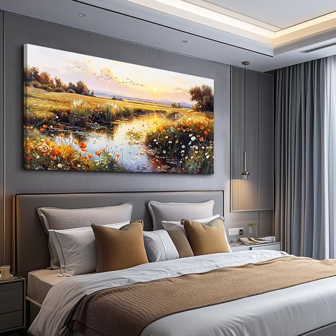 ZUITINGHUA Canvas Wall Art For Living Room Large Wall Decor For Office Bedroom Decorations Rivers Landscape Pictures Farmhouse Painting Artwork Room Wall Mural Aesthetic Home Decor 30x60 In