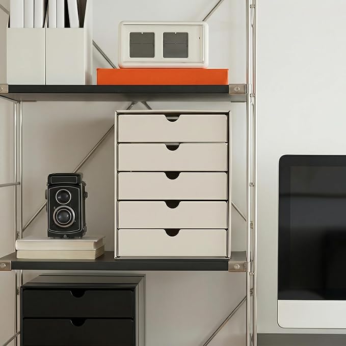 Modern Steel 5-Drawer File Cabinet For Desk, Document Storage Box, Office Desktop Filing Organizer, Drawer Organizer, desk caddy (White)