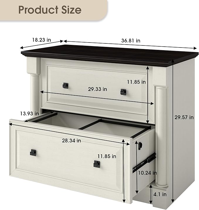 2-Drawer Roman Column File Cabinet, 36.8″ Wide Lateral File Cabinet with Hanging Folders, Fits Letter Legal A4 Size, Elegant Classic Design Home Office Boss Room Printer Stand, White and Brown top