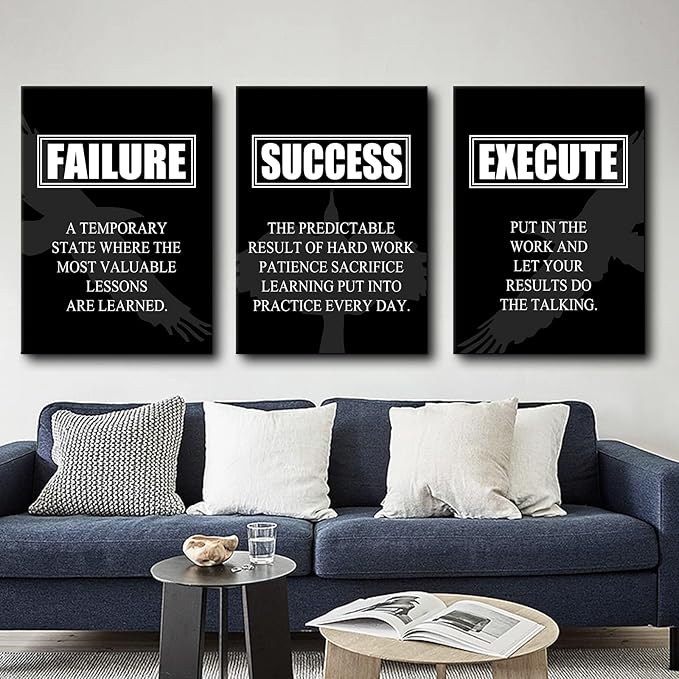 Motivational Canvas Wall Art Inspirational Entrepreneur Quote Picture Painting Success Execute Noun Print Poster Print Poster for Living Room Office Wall Decor Ready to Hang [60''Wx28''H]