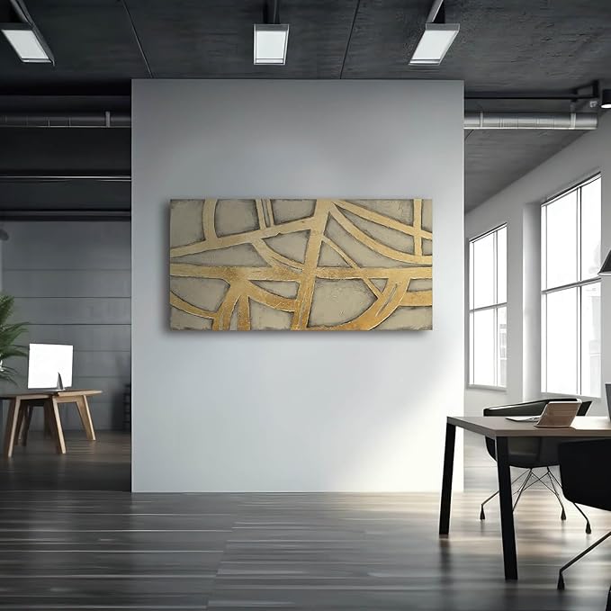 VAYIMDH Abstract Canvas Wall Art Gold Pictures Minimalist Modern Artwork Bedroom Wall Paintings 24"x48" Art for Home Office