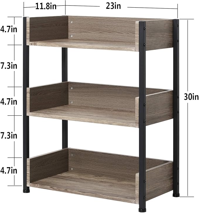 VECELO Bookshelf,Small Bookcase,3-Tier Storage Organizer,Industrial Shelving Unit for Living Room,Classroom,Office,Dormitory,Set of 2,Brown