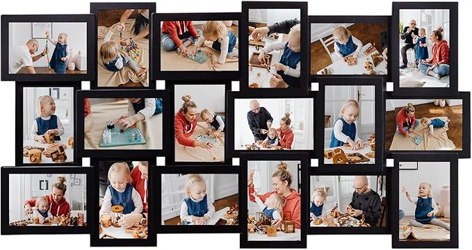 HELLO LAURA - Photos Collage Frame for Wall 18 Opening Picture Frames in 4x6 Inch Photo Frames Collage for Wall Decor for Family Friends Gifts for Home Living Room - Classic Black