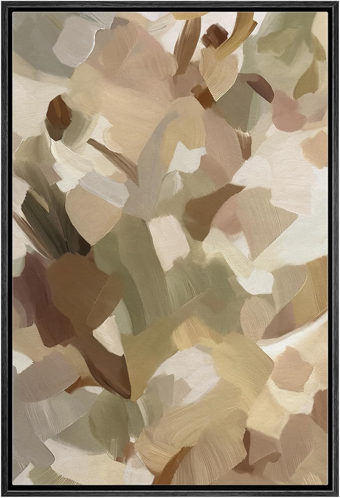 MUDECOR Framed Canvas Print Wall Art Layered Abstract Brushstroke in Natural Shades Illustrations Minimalism Decorative Relax Colorful for Living Room, Bedroom, Office - 16"x24" Black
