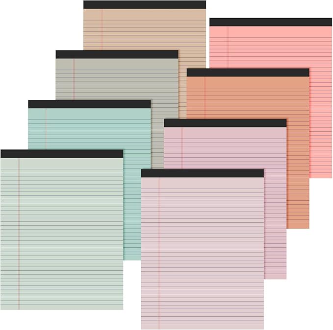 Fuutreo 8 Pcs 8.5'' x 11'' Colored Legal Pad 50 Sheets Per Writing Pads Narrow Ruled Notepad Perforated Writing Notepad Office Supplies for College Office Business (Bohemian Color)