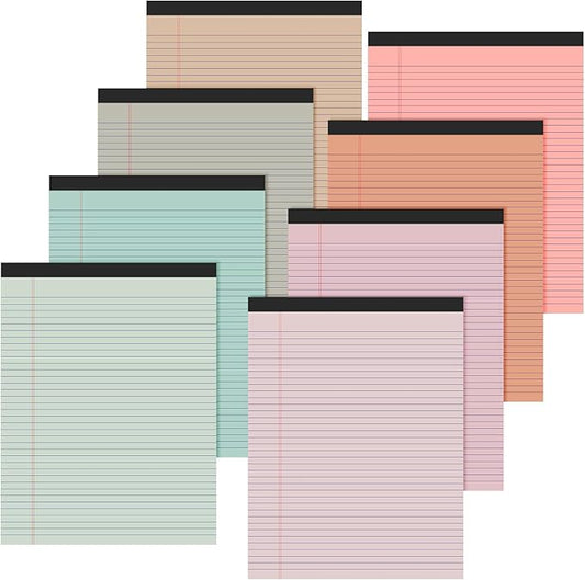 Fuutreo 8 Pcs 8.5'' x 11'' Colored Legal Pad 50 Sheets Per Writing Pads Narrow Ruled Notepad Perforated Writing Notepad Office Supplies for College Office Business (Bohemian Color)