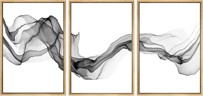 SIGNWIN Framed Canvas Print Wall Art Flowing Gray Smoke Abstract Shapes Digital Art Modern Art Minimalist Relax/Calm Cool for Living Room, Bedroom, Office - 24"x36"x3 Natural