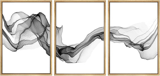 SIGNWIN Framed Canvas Print Wall Art Flowing Gray Smoke Abstract Shapes Digital Art Modern Art Minimalist Relax/Calm Cool for Living Room, Bedroom, Office - 24"x36"x3 Natural