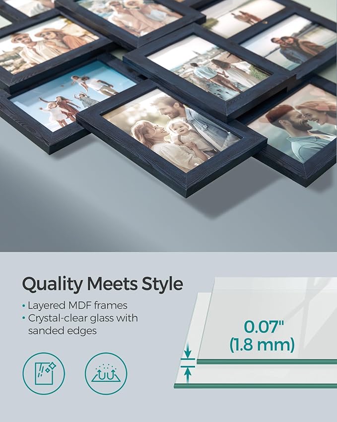 SONGMICS 4x6 Collage Picture Frames, 10-Pack Photo Collage Frame for Wall Decor, Glass Front, Assembly Required, Navy Blue URPF020Q01