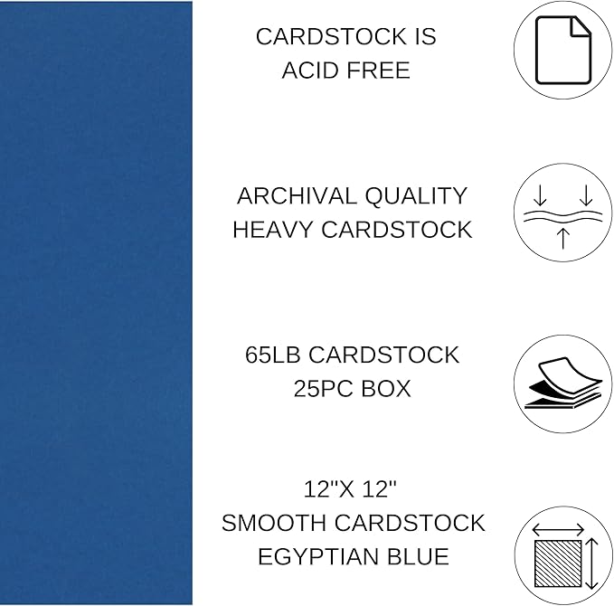 PA Paper Accents Smooth Cardstock 12" x 12" Egyptian Blue, 65lb colored cardstock paper for card making, scrapbooking, printing, quilling and crafts, 25 piece pack