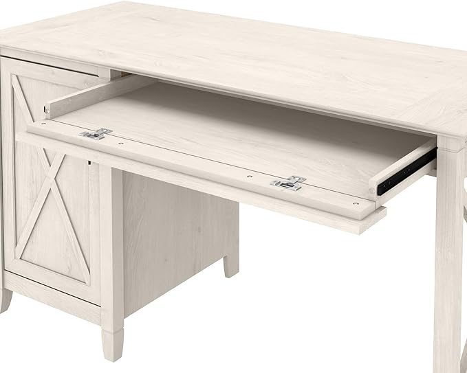 Bush Home Key West Computer Desk with Storage | Farmhouse PC Table for Home Office in Linen White Oak | 54W x 24D
