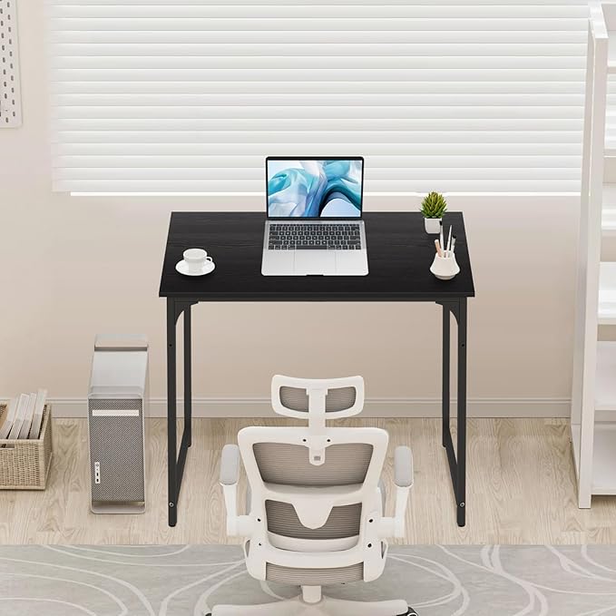 Computer Desk, 32 Inch Office Desk with Metal Frame, Home Office Desk, Modern Simple Style for Small Space Home Office, Living Room, Bedroom, Black