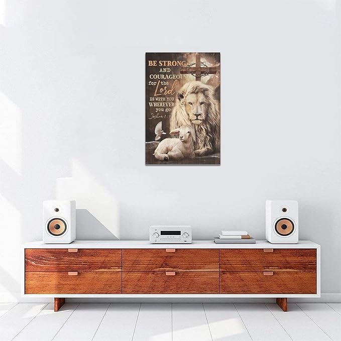 yerretin Lion Of Judah Wall Art Christian Bible Verses Pictures Wall Decor Religious Lamb Lion Canvas Painting Modern Home Artwork for Bathroom Bedroom Office Living Room Framed 16"x24"