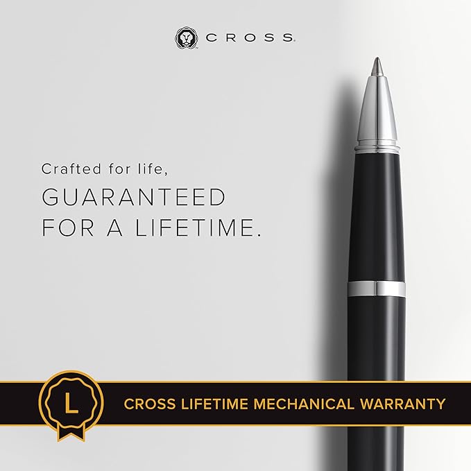 Cross Bailey Light Glossy Black Resin Rollerball Pen - Professional Pen for Effortless Writing - Journaling, Note-Taking & More - Black Ink - Easy Handling - Includes Gift Box