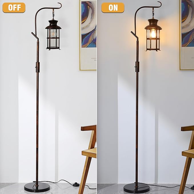 Vintage Dimmable Floor Lamp,Classical Lanterns Standing Lamp, Rustic Farmhouse Floor Lamp with Red Copper Finish, for Living Room Bedroom,Bar,Basement