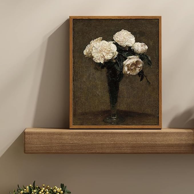 unrio Vintage Floral Wall Art Prints - Retro Moody Roses Canvas Art Decor Rustic Farmhouse Wall Decor - Antique Flower Botanical Painting Picture Aesthetic for Bedroom Bathroom Living Room Office (8" x 10"-UNFRAMED)