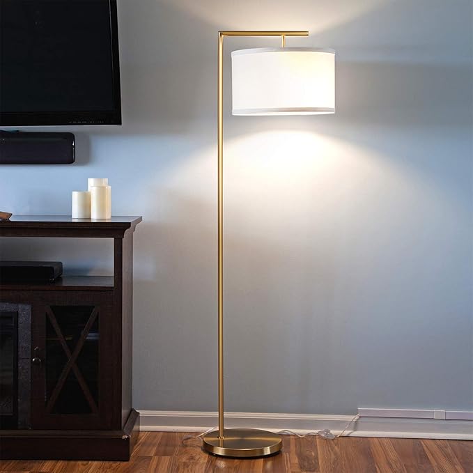 Brightech Montage Modern Floor Lamp - LED Standing Lamp with Adjustable Color Changing Bulbs for Living Rooms & Offices - Tall Corner Bedroom Reading Light for Contemporary Home Decor - Antique Brass