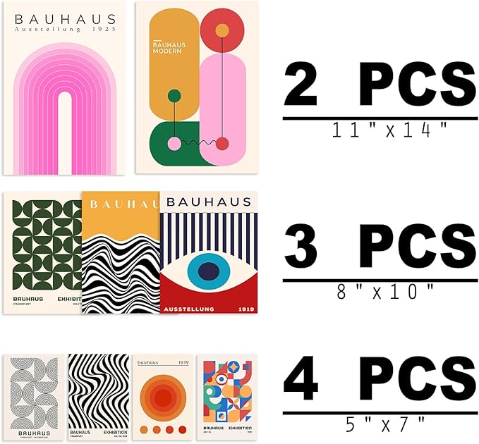 KBKBART 9PCS Eclectic Wall Art Decor, Modern Maximalist Wall Prints for Bedroom, Bauhaus Posters for Room Aesthetic, Retro Abstract Wall Collage Kit for Living Room, Funky Dorm Gallery Home Decor