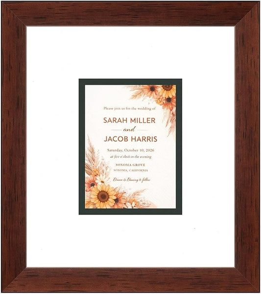Poster Palooza Wedding Invitation Display Frame 10x11.25 in Brown With White and Black Double Mat for 4.25x5.5 A2 Keepsake - 2026 Edition | USA Made