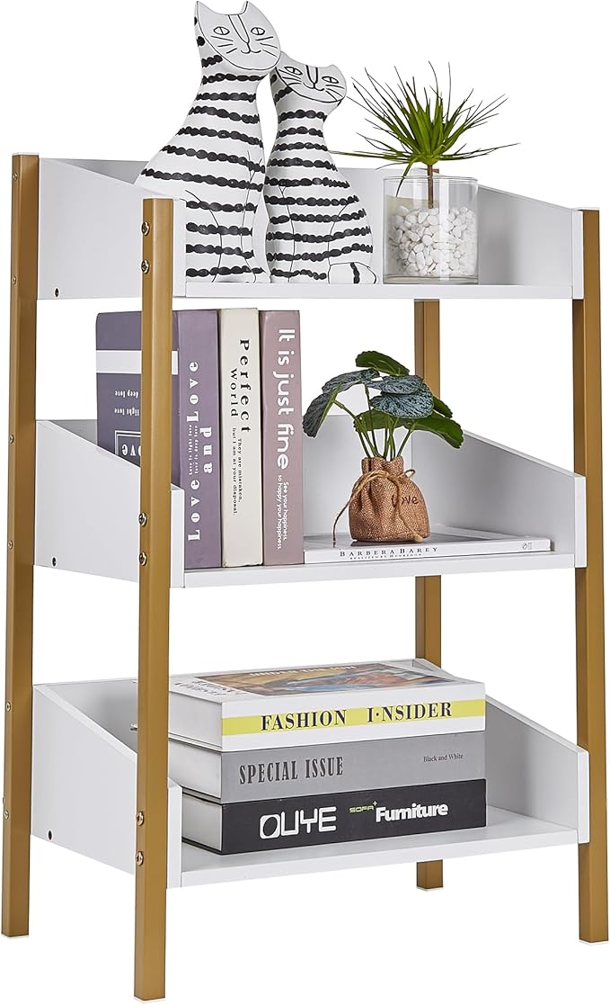 VECELO Bookshelf,Small Bookcase,3-Tier Storage Organizer,Industrial Shelving Unit for Living Room,Classroom,Office,Dormitory,White