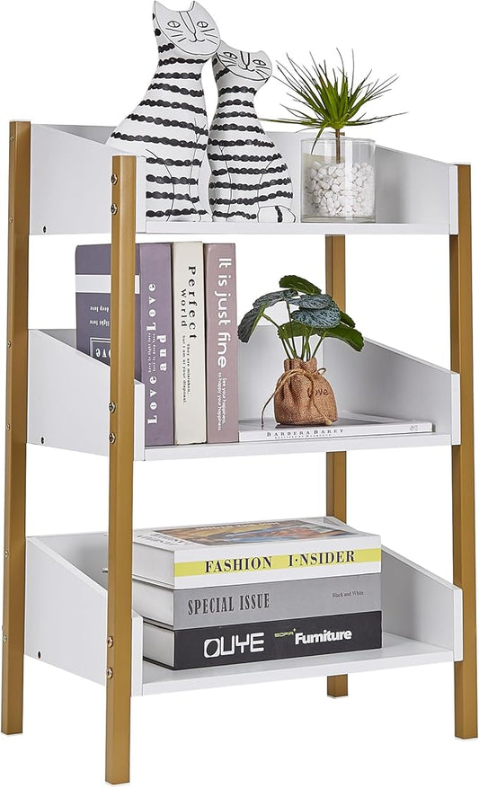 VECELO Bookshelf,Small Bookcase,3-Tier Storage Organizer,Industrial Shelving Unit for Living Room,Classroom,Office,Dormitory,White