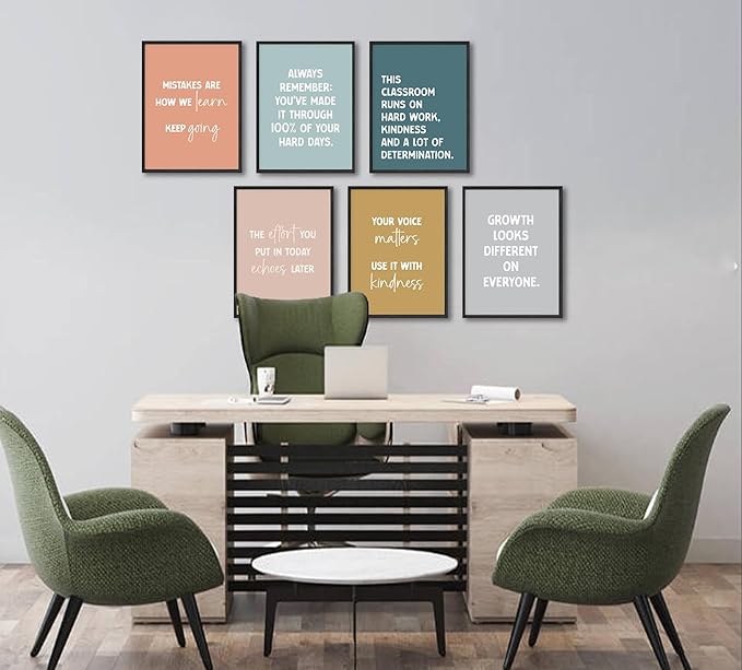 Set of 6 Inspirational Classroom Wall Art Modern Classroom School Pictures Wall Decor Motivational Canvas Poster Prints for Teens Adults Living Room Office College Decor, Unframed, 12x 16 Inch