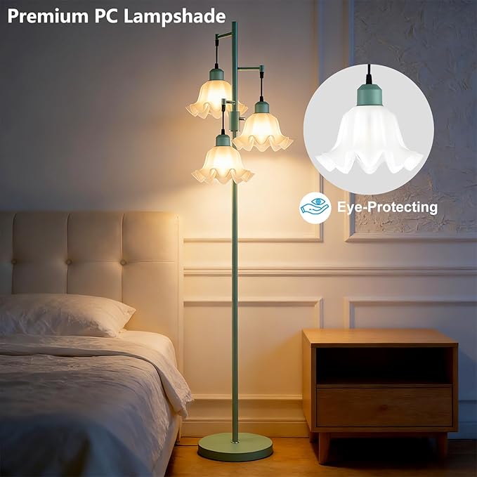 Lightdot 67IN 3-Light Flower Floor Lamp for Living Room, Dimmable Green Tree Floor Lamps with Acrylic Shade for Wedding/Party, Floral Tall Lamp for Bedroom/Sofa Beside/Corner Decor(Bulb Included)