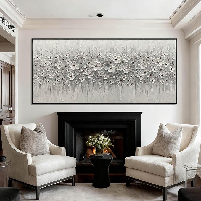 SDYA Large Floral Wall Art, 32"x70"Hand Painted White Flower Canvas Painting With Frame,Modern Minimalist Abstract Artwork for Living Room Bedroom Hallway Home Decor