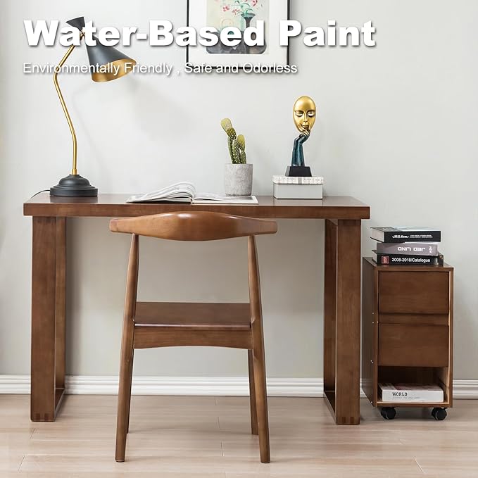 Solid Wood Desk, Wooden Computer Desk for Home Office, Gaming Study Desk for Small Spaces, Writing Work Desk for Bedroom,Easy Assembly (Walnut Color 47inch)