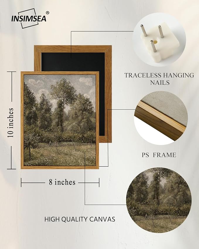 InSimSea Framed Canvas Prints Art Vintage Decor, Home Decor Poplars in Garden Classical Oil Painting Canvas Prints, Rustic Wall Decor for Bedroom Bathroom Living Room Office, 8"x10"