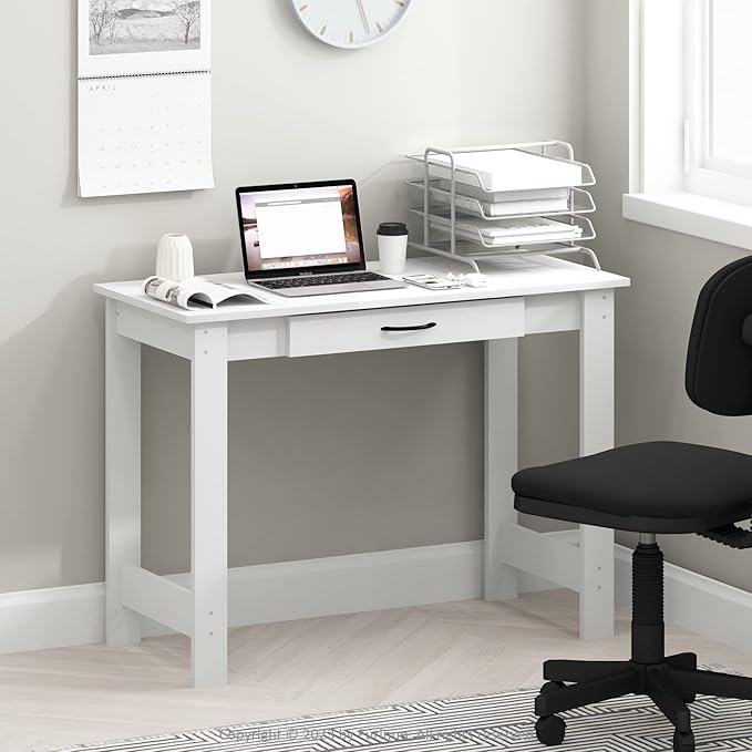 Furinno Jaya Writing Desk with Drawer, White