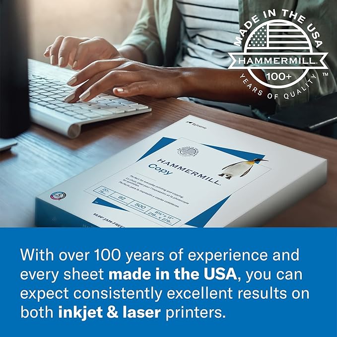 Hammermill Printer Paper, Premium Laser Print 28 lb, 8.5 x 11-1 Ream (500 Sheets) - 98 Bright, Made in the USA, 125534R