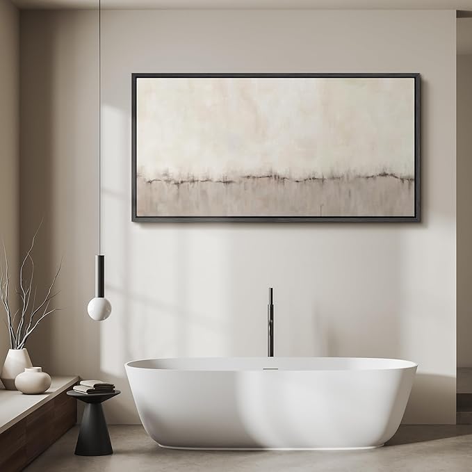 SIGNFORD Extra Large Framed Canvas Minimalist Neutral Soundwave Abstract Illustrations Modern Art for Living Room, Bedroom, Office - 60"x30"