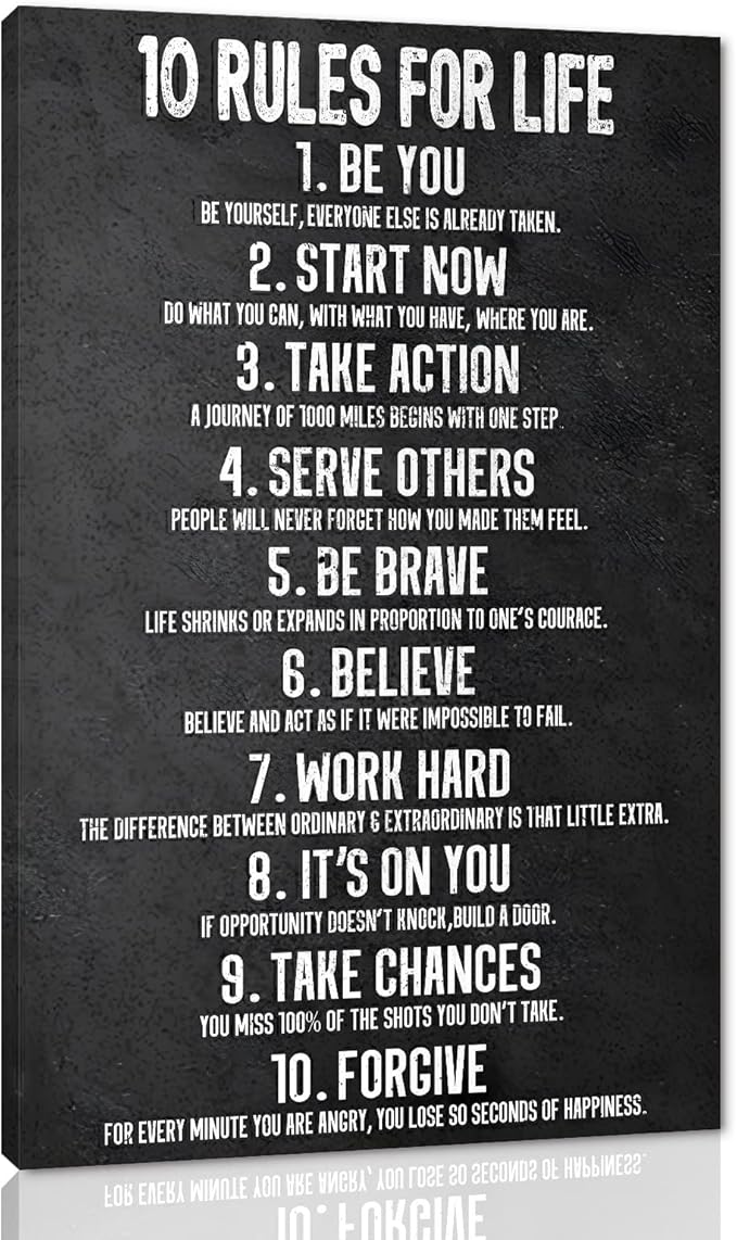 Yatsen Bridge 10 Rules for Life Motivational Wall Art Inspirational Canvas Office Art Decor Positive Black and White Artwork Framed Ready to Hang-28 inch x 44 inch